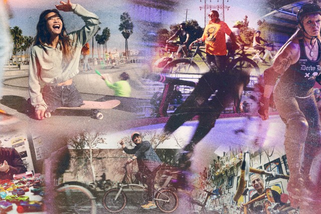 LA on Wheels logo in front of a collage of different modes of transportation