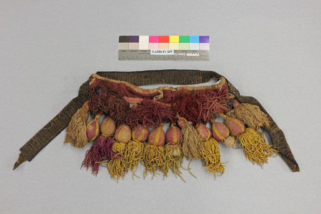 Horse Ornament for Arabian Horse with red, yellow and brown threads and tassels