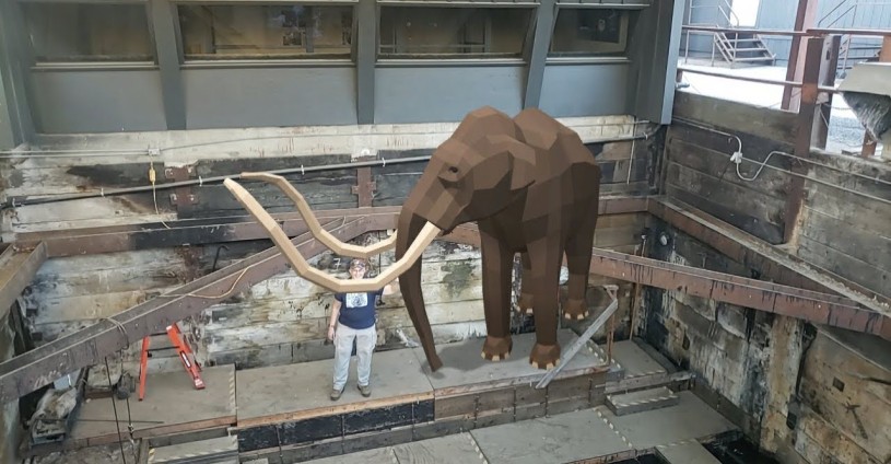 Tar AR mammoth with Paleontological Preparator Karin Rice